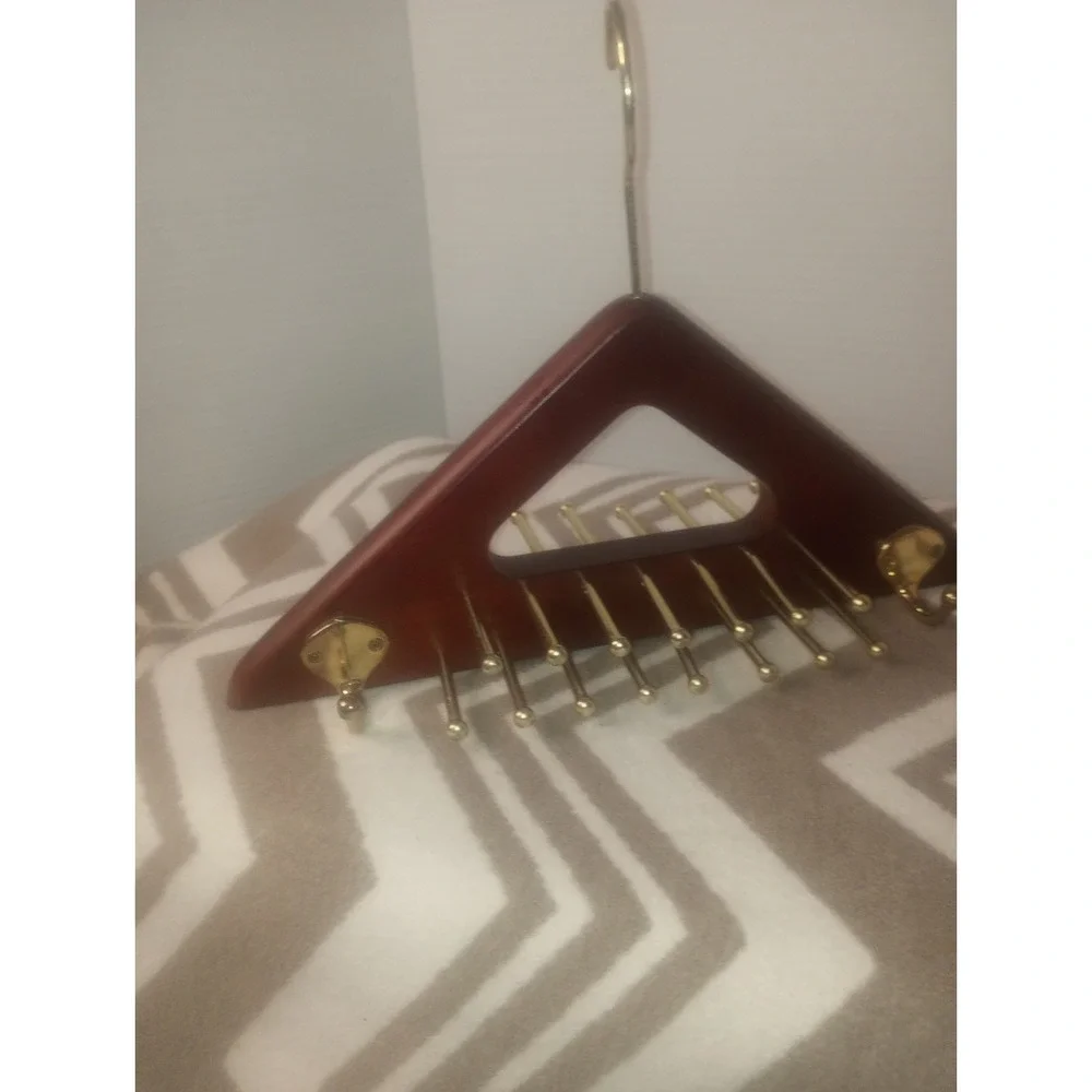 Wooden‎ And Gold Tone Hanging Neck tie- Belt Holder Rack Taiwan